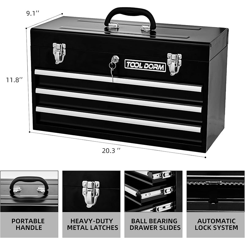 Metal Tool Box with 3 Drawes Portable Steel Metal Tool Box