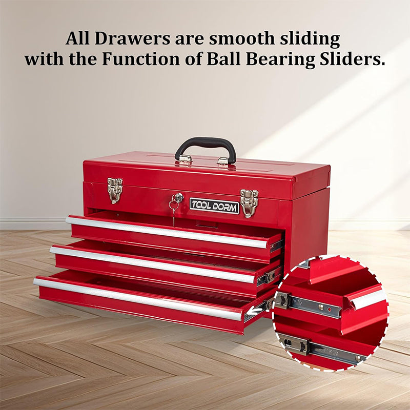 Metal Tool Box with 3 Drawes Portable Steel Metal Tool Box