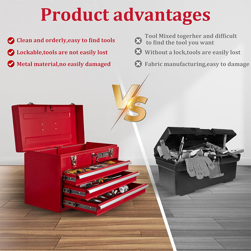Metal Tool Box with 3 Drawes Portable Steel Metal Tool Box