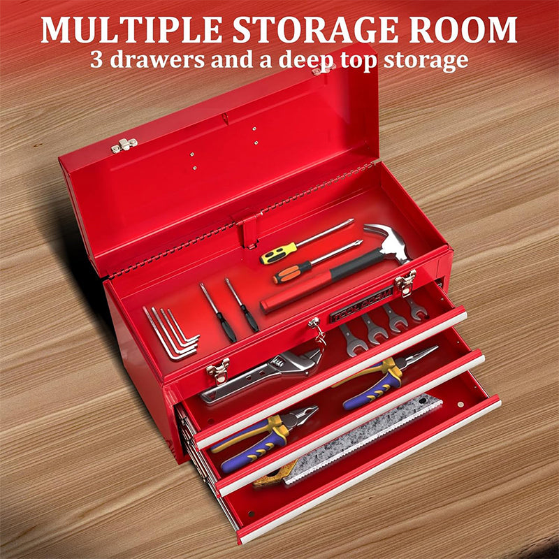 Metal Tool Box with 3 Drawes Portable Steel Metal Tool Box