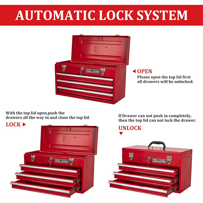 Metal Tool Box with 3 Drawes Portable Steel Metal Tool Box