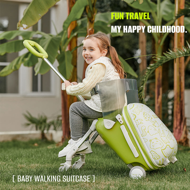 20" Children Travel Suitcase With Seat And Rider Capabilities,Anti Rollover, Carry-on Luggage Lightweight