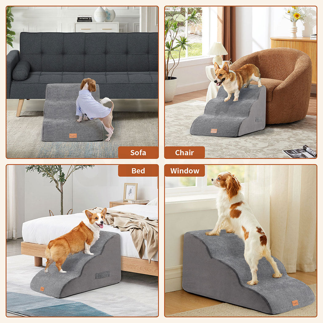 Tedi's 3-Teirs Dog Stairs Ramp for Bed Couch Sofa Steps Removable Washable Portable Foam