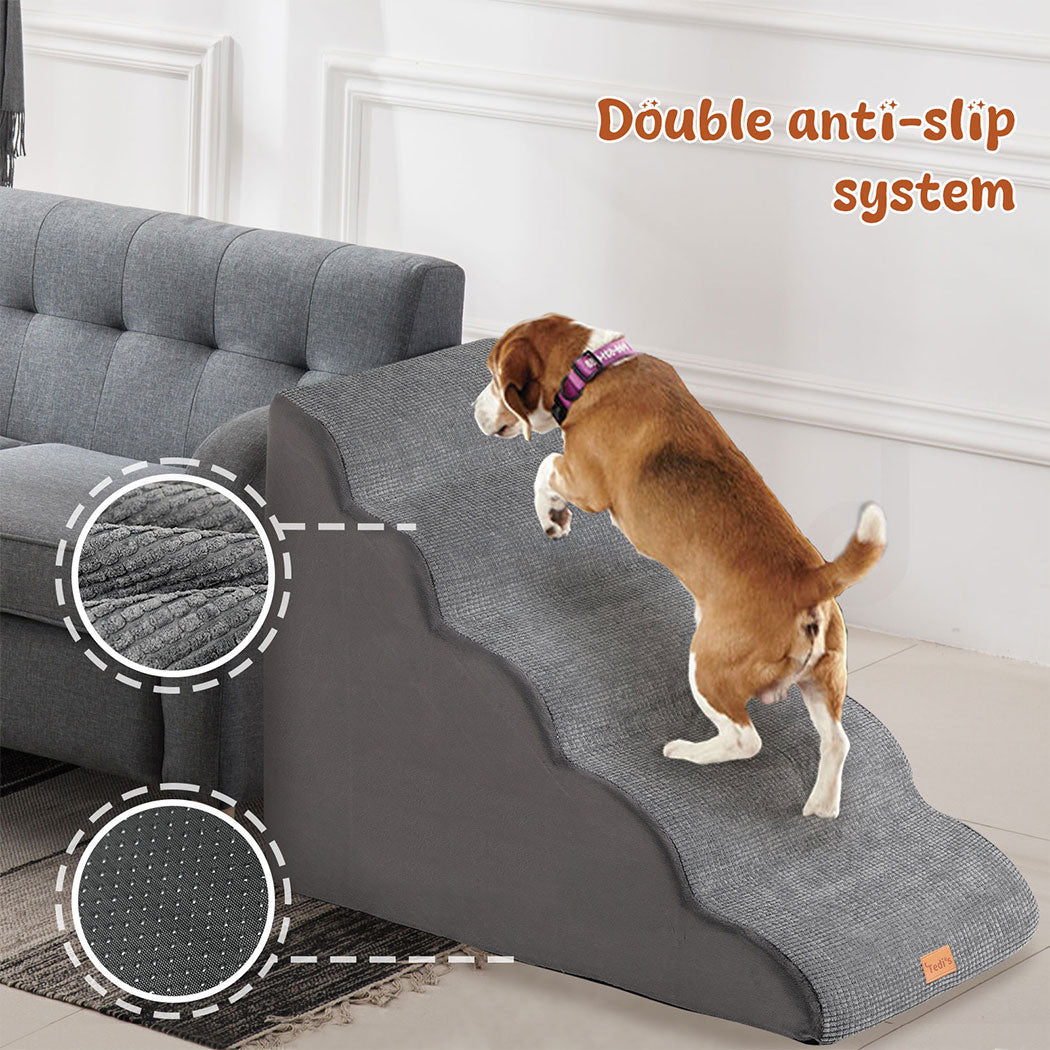 Tedi's 5-Teirs Dog Stairs Ramp for Bed Couch Sofa Steps Removable Washable Portable Foam
