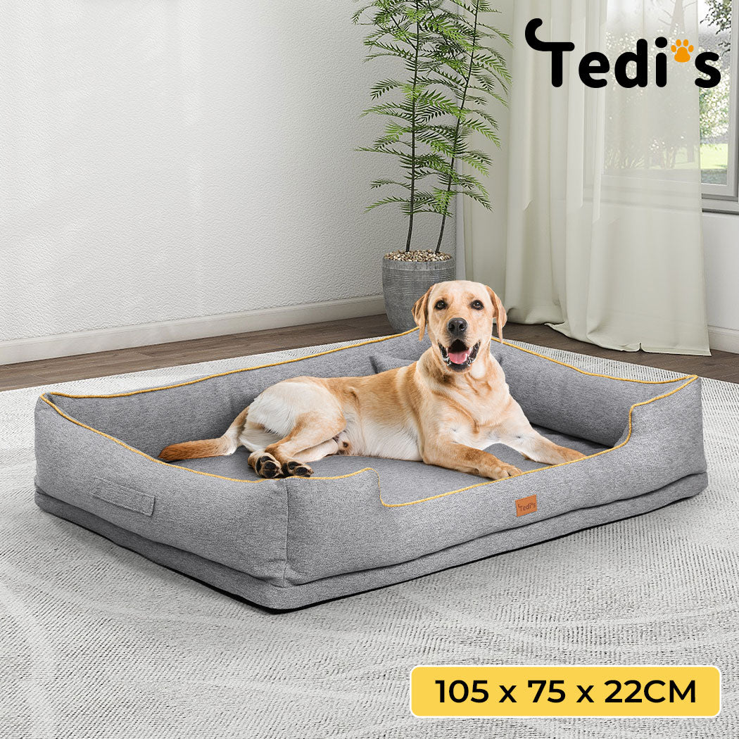 Tedi’s Orthopedic Dog Bed Pet Calming Mat Memory Foam Removable Washable Portable Grey