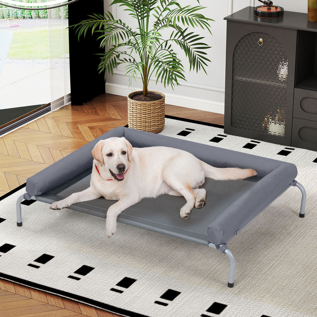 Tedi's Elevated Raised Dog Bed Pet Trampoline Hammock Mesh Sofa Bolster Pillow Grey