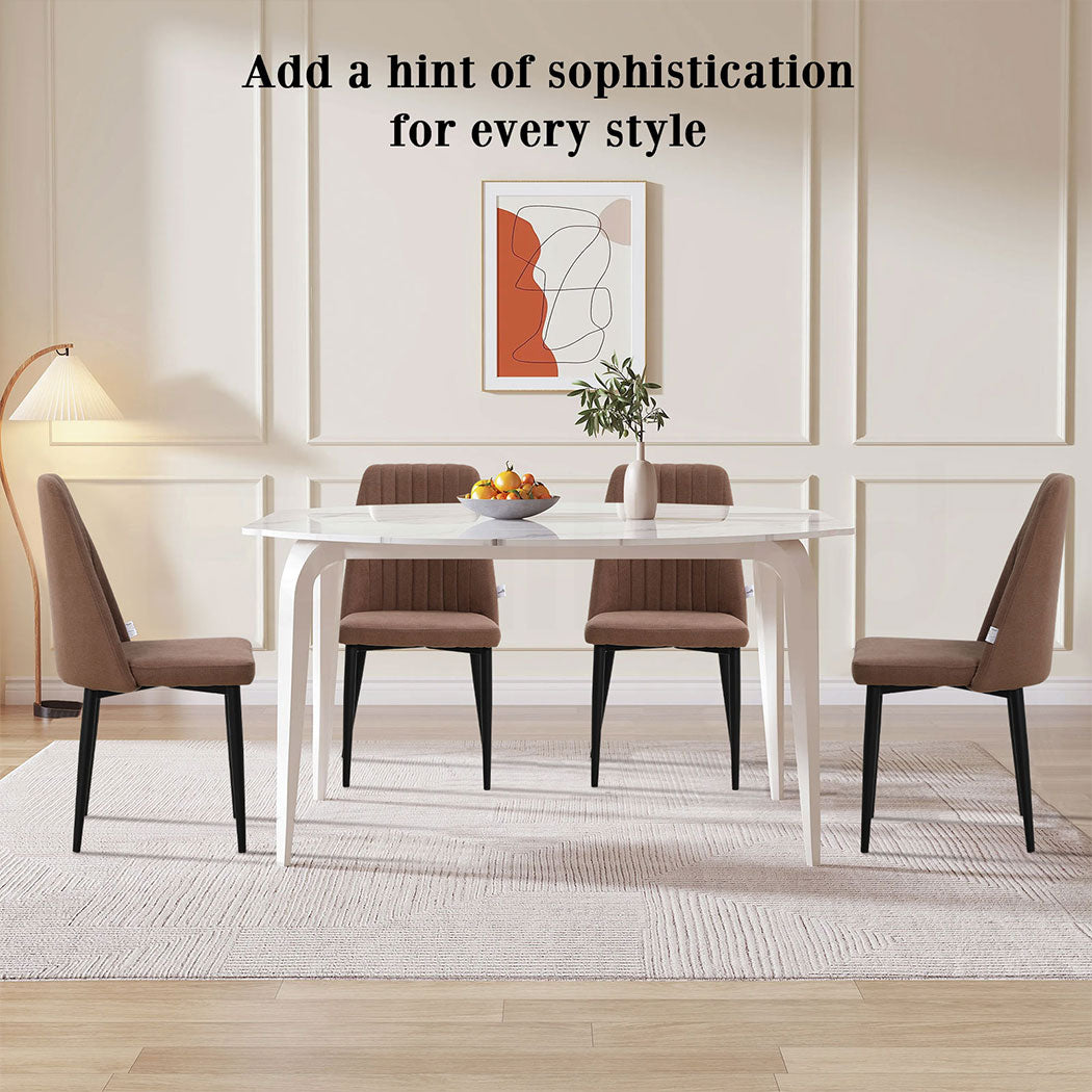 Familand 2x Dining Chairs Linen Padded Seat Kitchen Living Room Chair Metal Brown