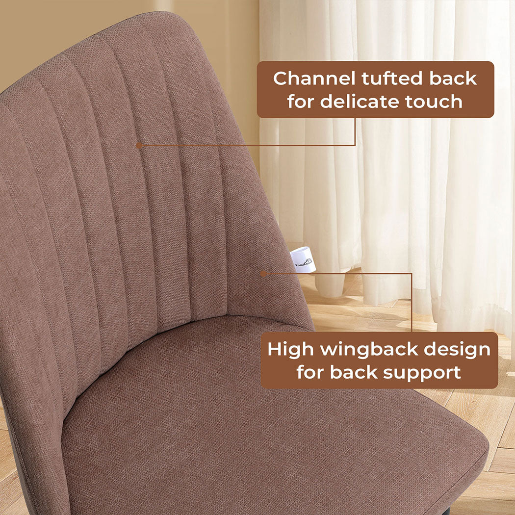Familand 2x Dining Chairs Linen Padded Seat Kitchen Living Room Chair Metal Brown