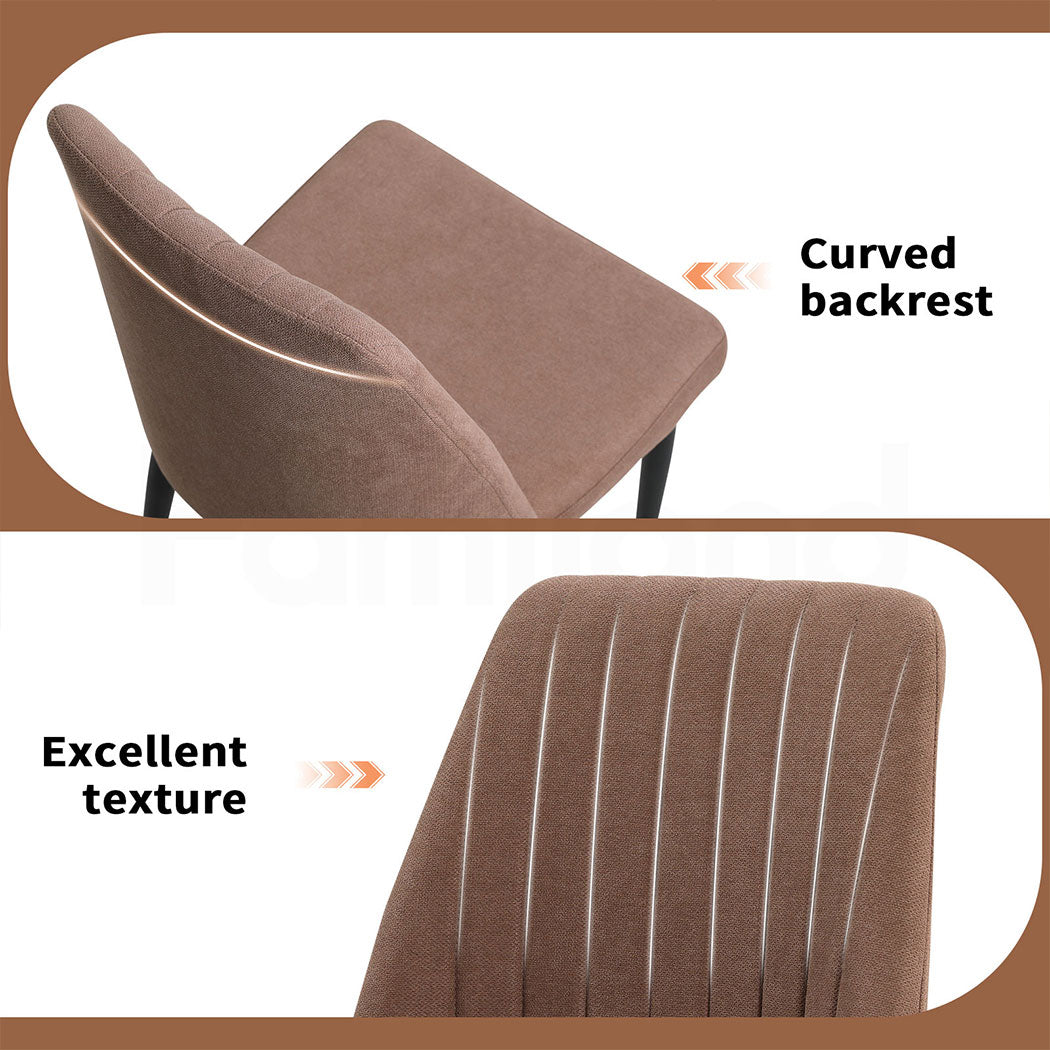 Familand 2x Dining Chairs Linen Padded Seat Kitchen Living Room Chair Metal Brown