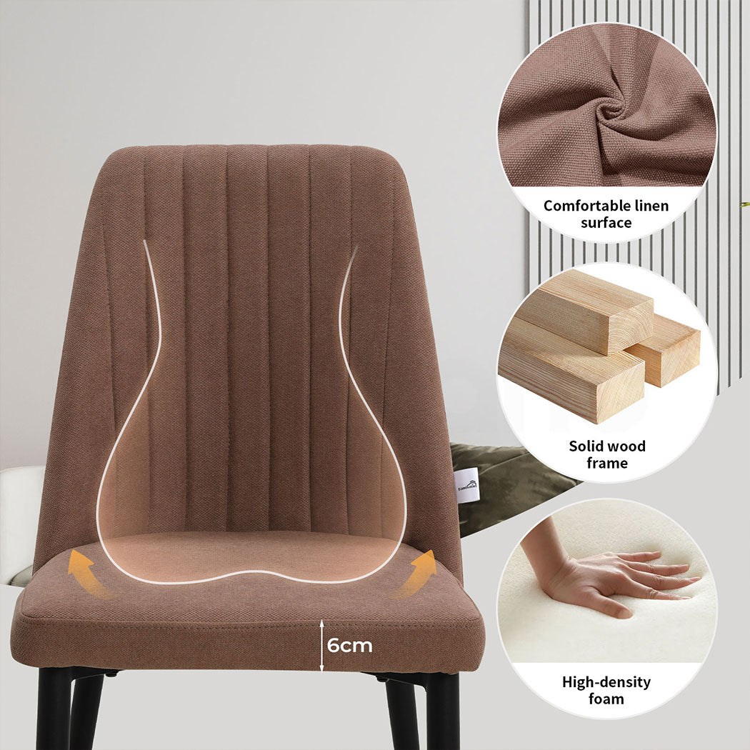 Familand 2x Dining Chairs Linen Padded Seat Kitchen Living Room Chair Metal Brown