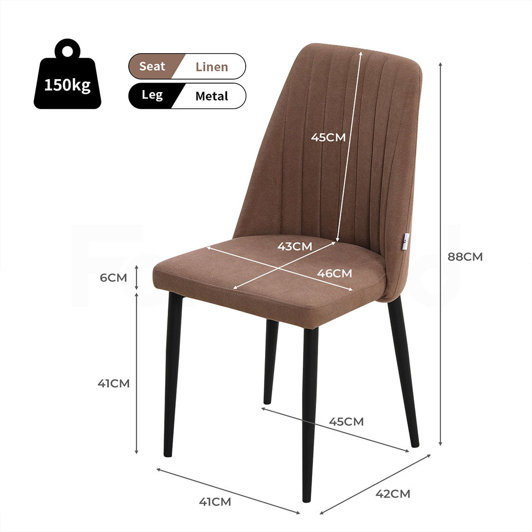 Familand 2x Dining Chairs Linen Padded Seat Kitchen Living Room Chair Metal Brown