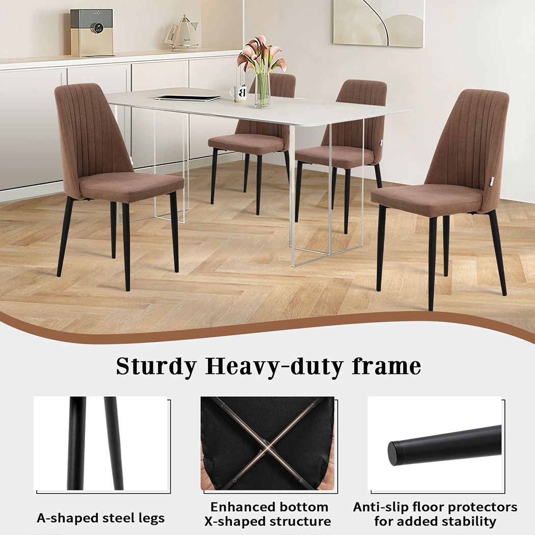 Familand 2x Dining Chairs Linen Padded Seat Kitchen Living Room Chair Metal Brown