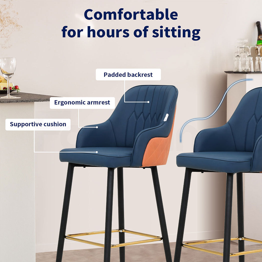 Familand Bar Stools x2 Leather Barstools Dining Kitchen Stool Chairs Metal
