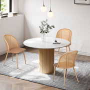 Familand 4x Dining Chairs Kitchen Rattan Dinner Chair Faux Leather Upholstered Cream
