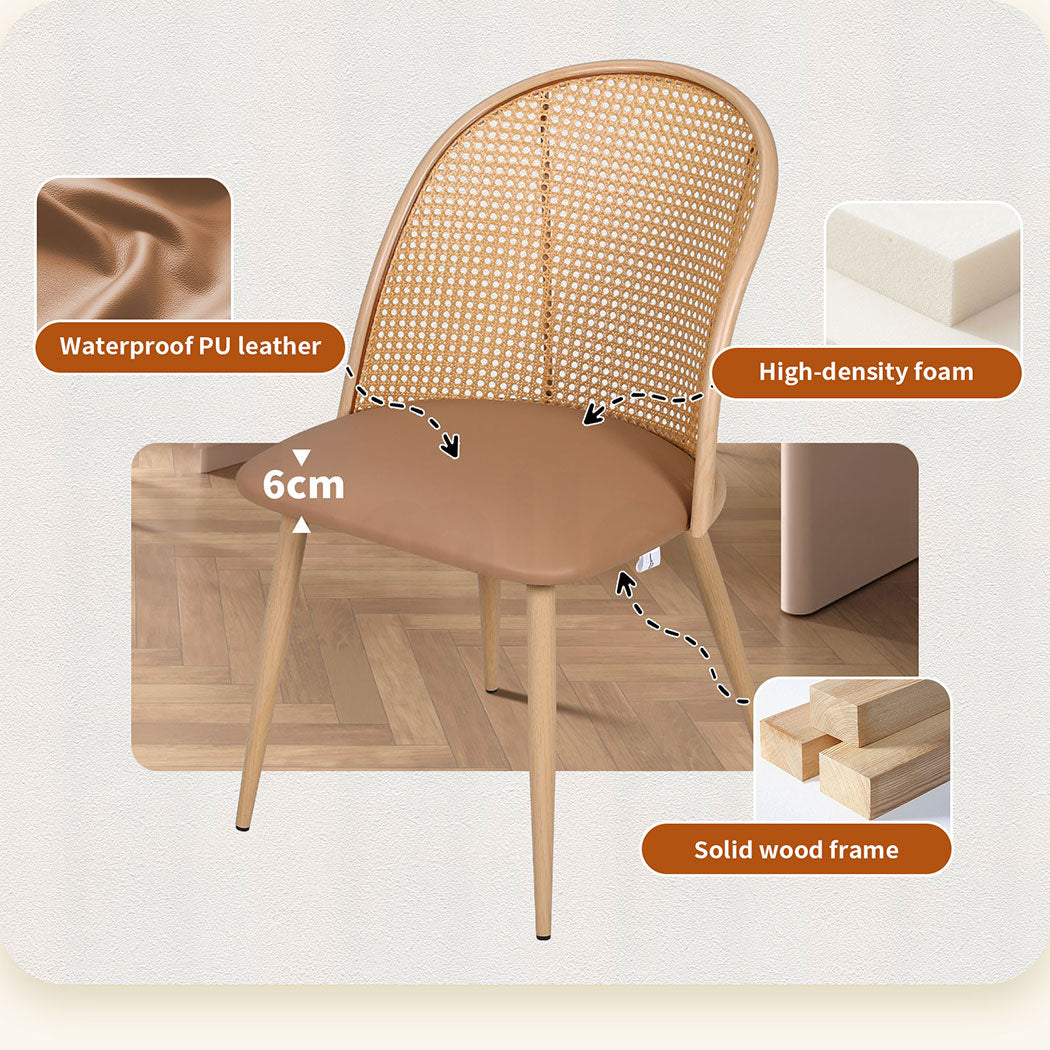 Familand 4x Dining Chairs Kitchen Rattan Dinner Chair Faux Leather Upholstered Cream