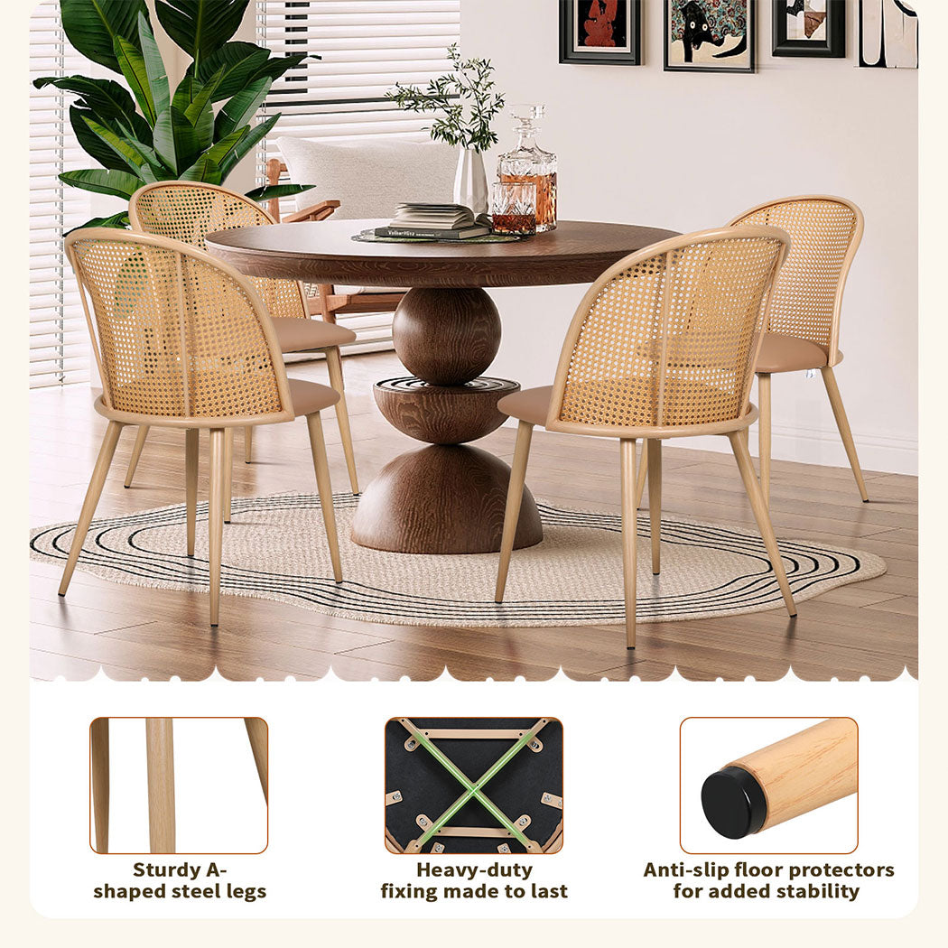 Familand 4x Dining Chairs Kitchen Rattan Dinner Chair Faux Leather Upholstered Cream