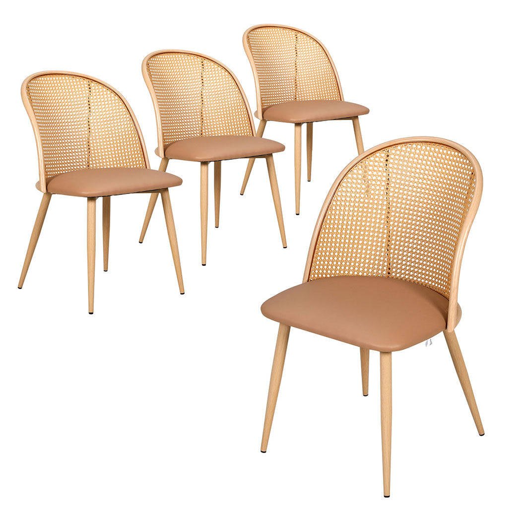 Familand 4x Dining Chairs Kitchen Rattan Dinner Chair Faux Leather Upholstered Cream