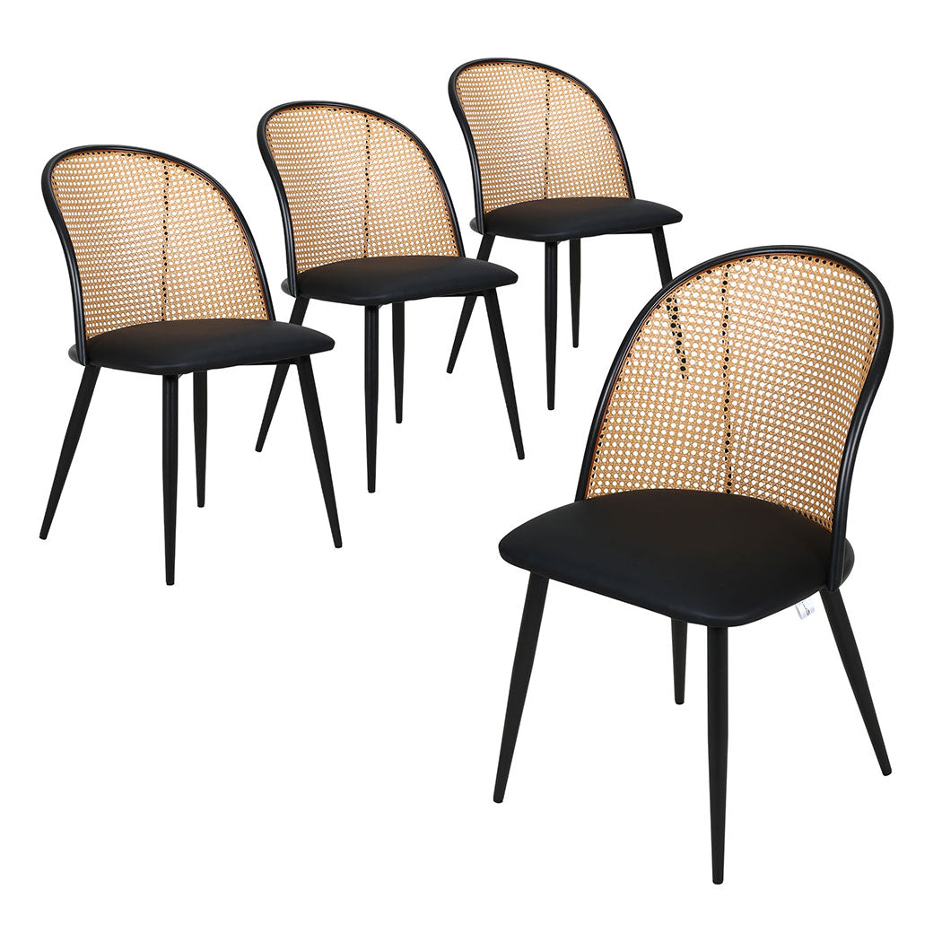 Familand 4x Dining Chairs Kitchen Rattan Dinner Chair Faux Leather Upholstered Black