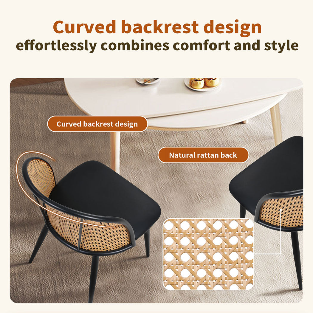 Familand 4x Dining Chairs Kitchen Rattan Dinner Chair Faux Leather Upholstered Black