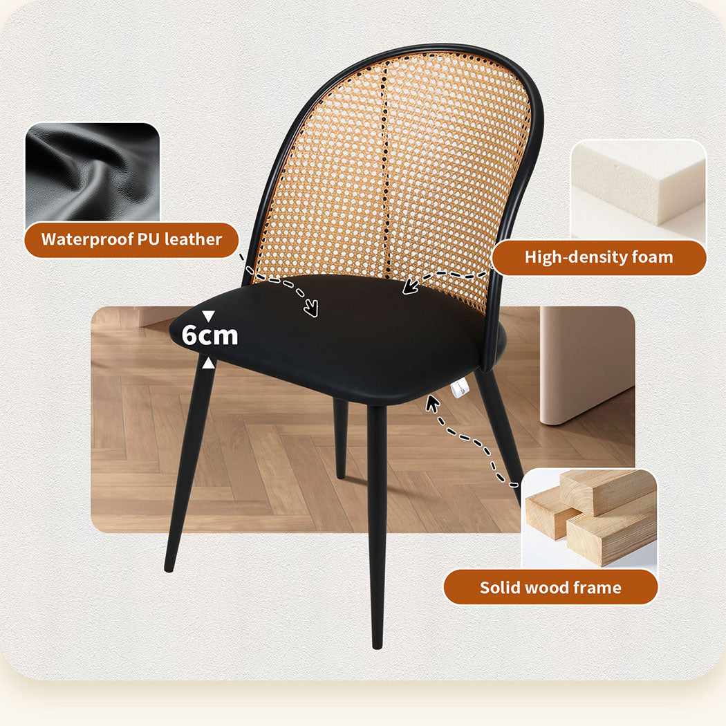 Familand 4x Dining Chairs Kitchen Rattan Dinner Chair Faux Leather Upholstered Black