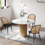 Familand 4x Dining Chairs Kitchen Rattan Dinner Chair Faux Leather Upholstered Black