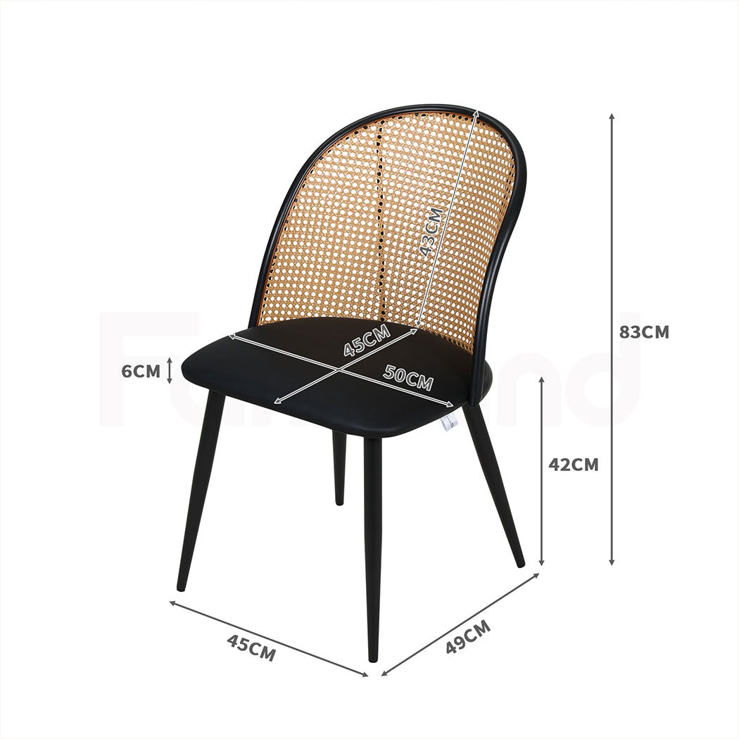 Familand 4x Dining Chairs Kitchen Rattan Dinner Chair Faux Leather Upholstered Black