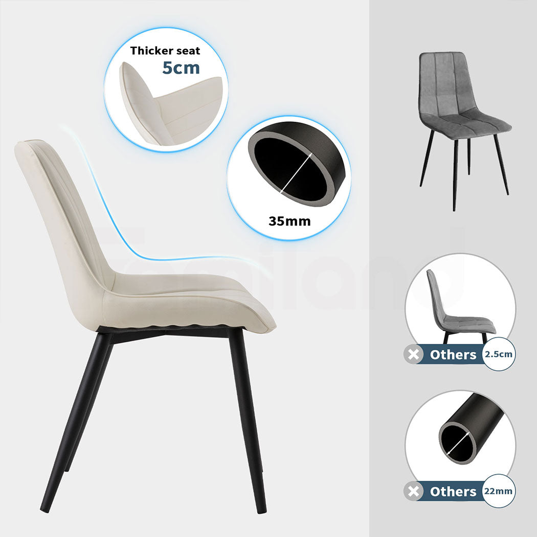 Familand 2x Dining Chairs Faux Leather Upholstered Kitchen Living Room Chair Metal Cream