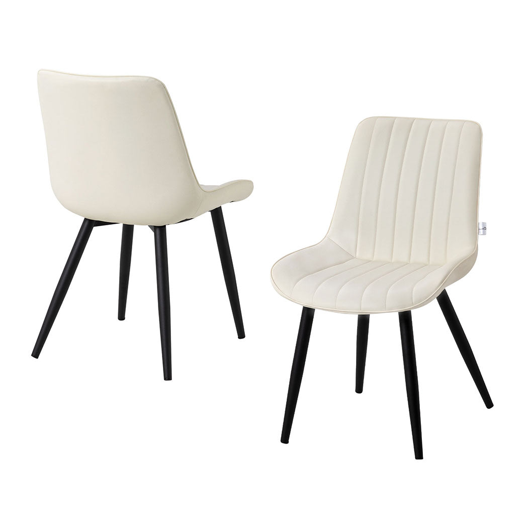 Familand 2x Dining Chairs Faux Leather Upholstered Kitchen Living Room Chair Metal Cream