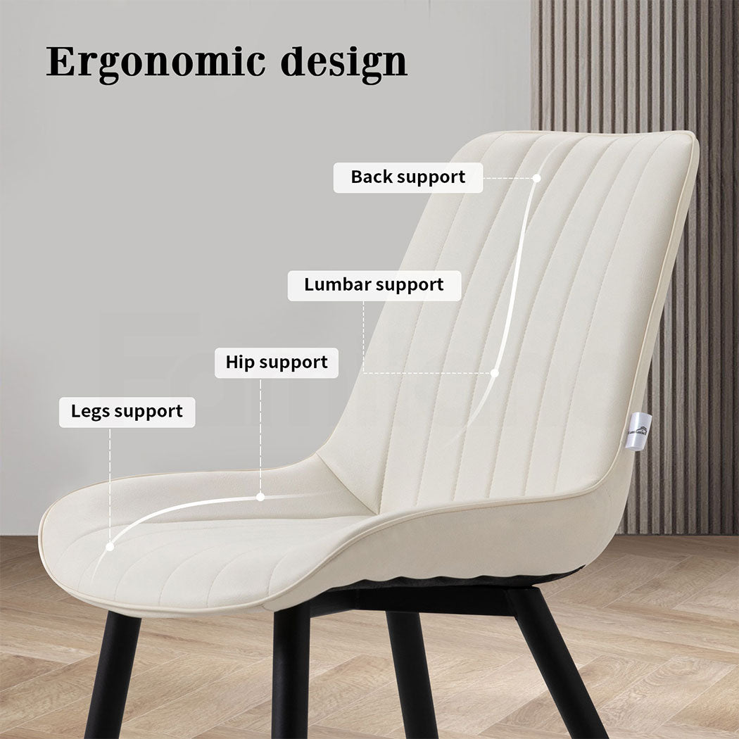 Familand 2x Dining Chairs Faux Leather Upholstered Kitchen Living Room Chair Metal Cream
