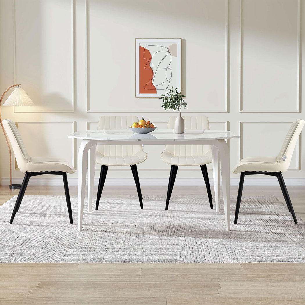 Familand 2x Dining Chairs Faux Leather Upholstered Kitchen Living Room Chair Metal Cream