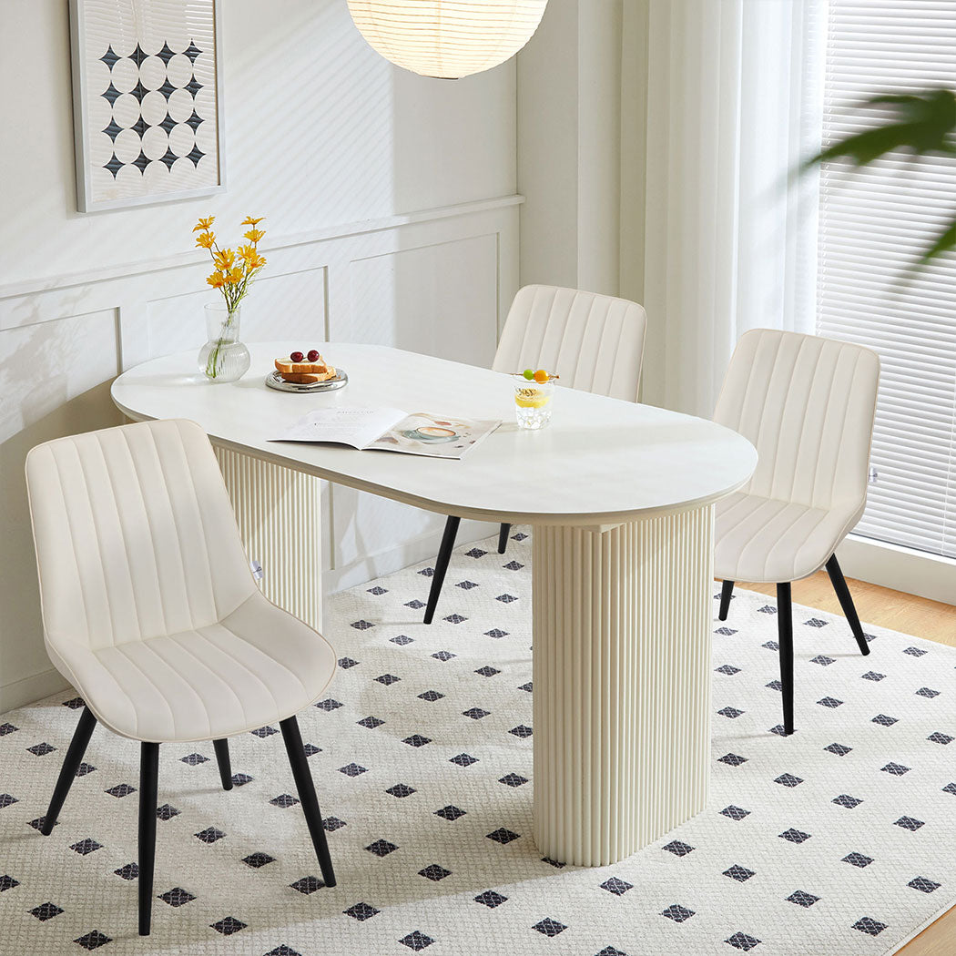 Familand 2x Dining Chairs Faux Leather Upholstered Kitchen Living Room Chair Metal Cream