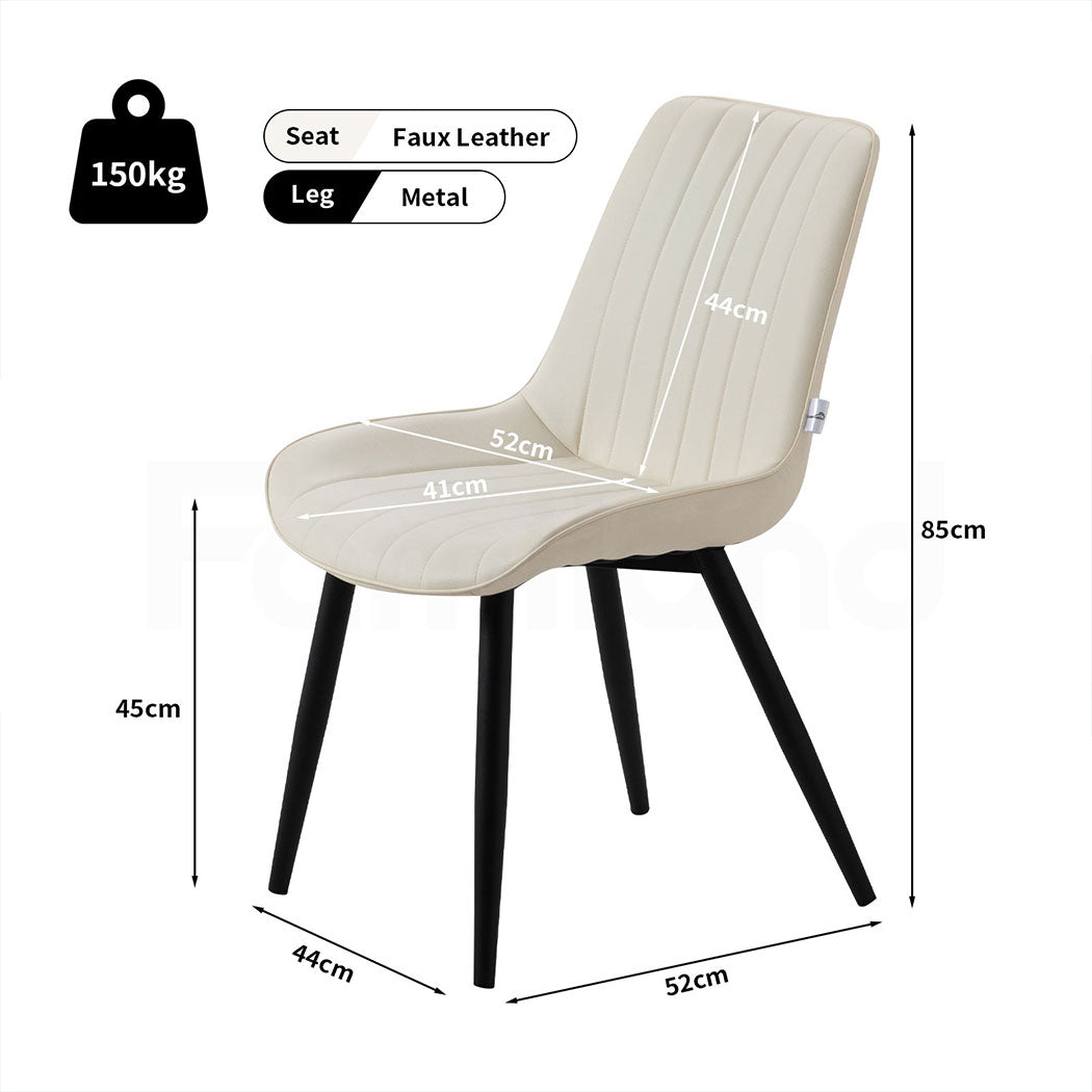 Familand 2x Dining Chairs Faux Leather Upholstered Kitchen Living Room Chair Metal Cream