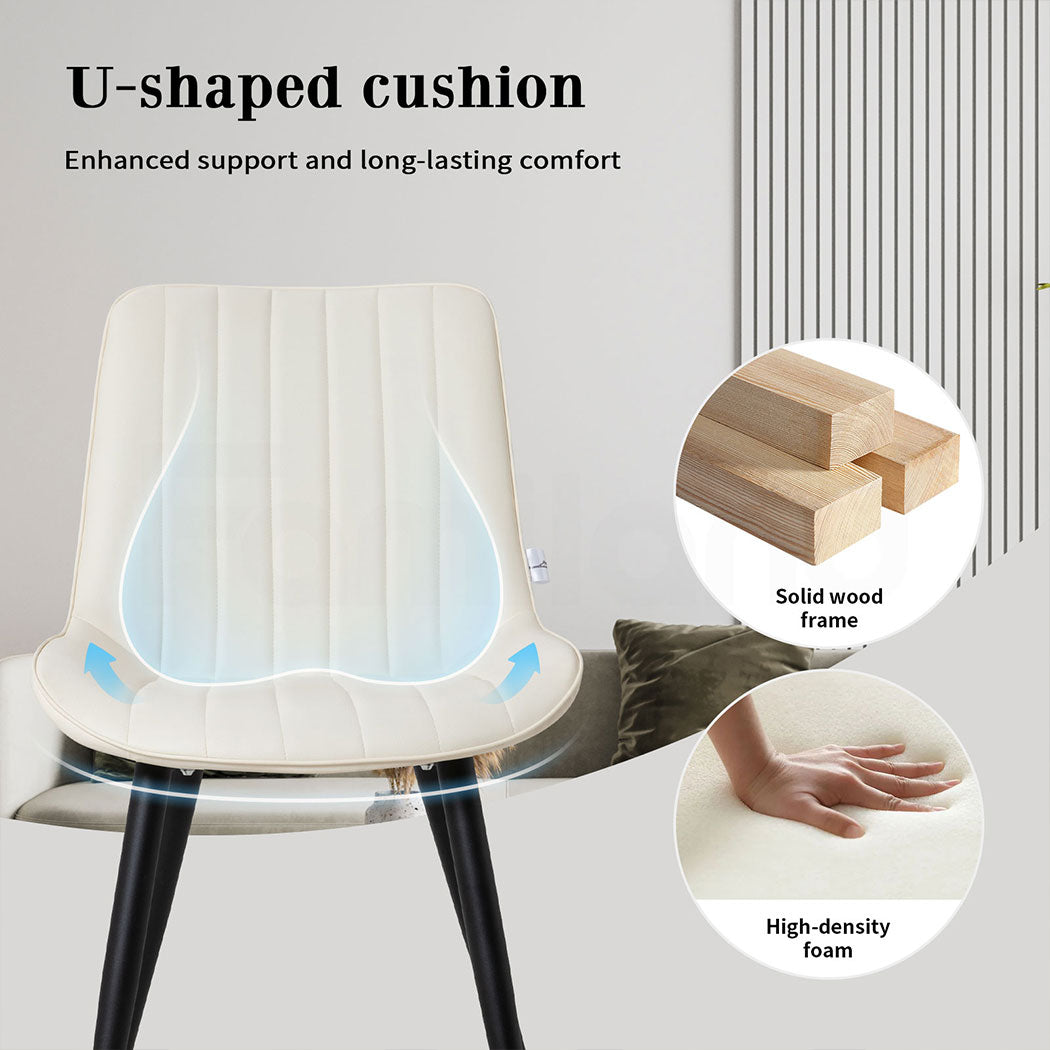 Familand 2x Dining Chairs Faux Leather Upholstered Kitchen Living Room Chair Metal Cream