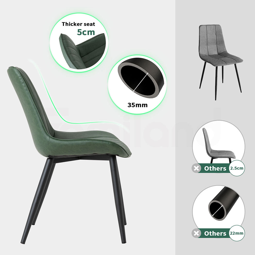 Familand 2x Dining Chairs Faux Leather Upholstered Kitchen Living Room Chair Metal Green