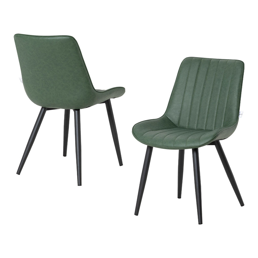 Familand 2x Dining Chairs Faux Leather Upholstered Kitchen Living Room Chair Metal Green