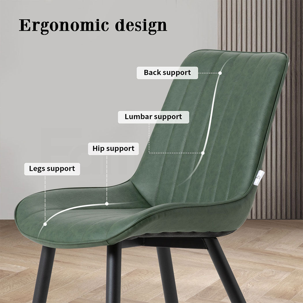 Familand 2x Dining Chairs Faux Leather Upholstered Kitchen Living Room Chair Metal Green