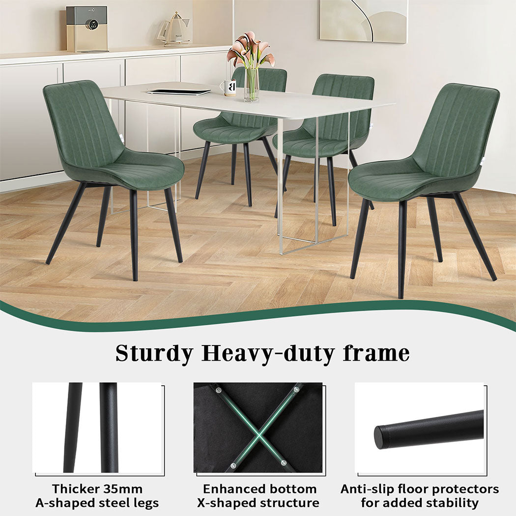 Familand 2x Dining Chairs Faux Leather Upholstered Kitchen Living Room Chair Metal Green