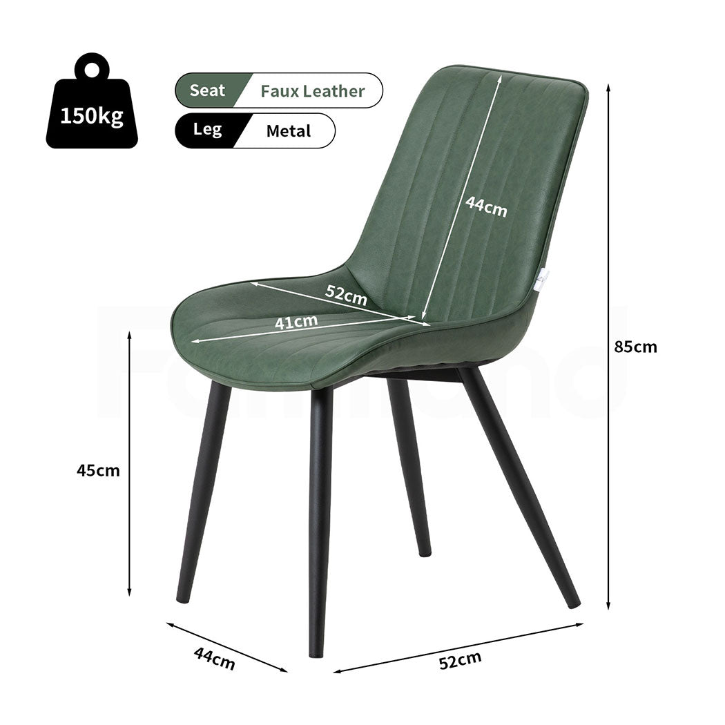 Familand 2x Dining Chairs Faux Leather Upholstered Kitchen Living Room Chair Metal Green