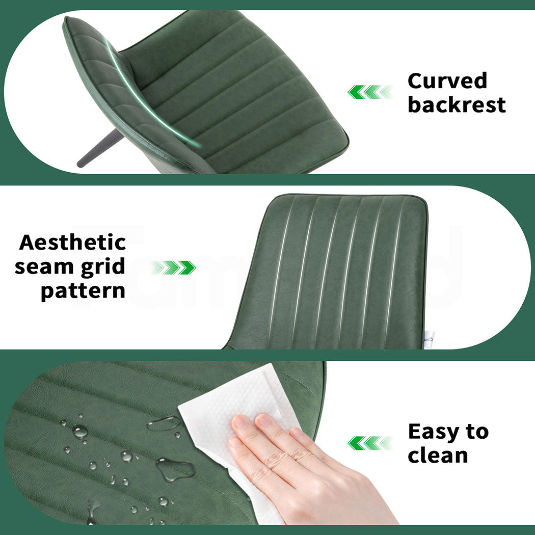 Familand 2x Dining Chairs Faux Leather Upholstered Kitchen Living Room Chair Metal Green