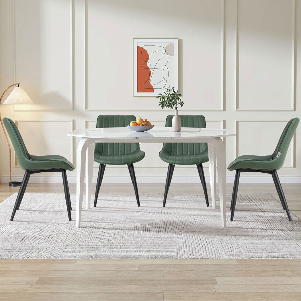 Familand 2x Dining Chairs Faux Leather Upholstered Kitchen Living Room Chair Metal Green