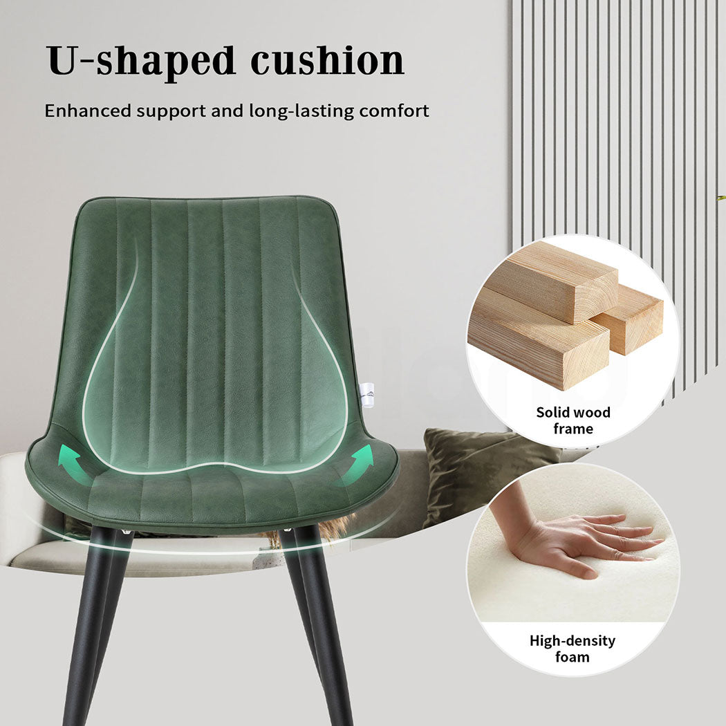 Familand 2x Dining Chairs Faux Leather Upholstered Kitchen Living Room Chair Metal Green