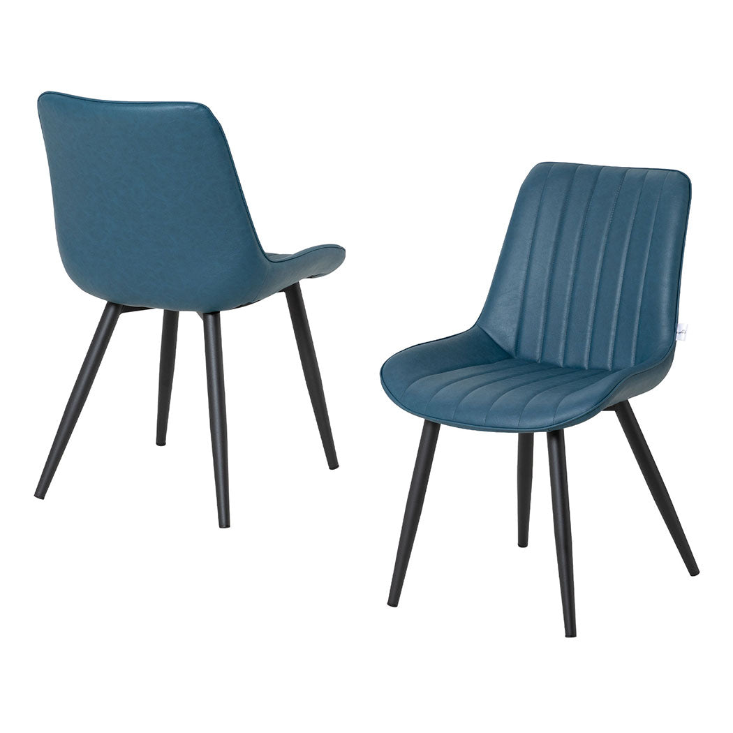 Familand 2x Dining Chairs Faux Leather Upholstered Kitchen Living Room Chair Metal Navy