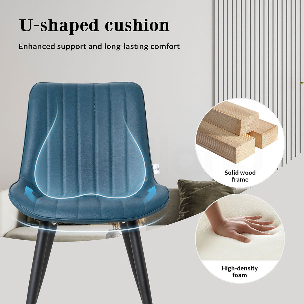 Familand 2x Dining Chairs Faux Leather Upholstered Kitchen Living Room Chair Metal Navy