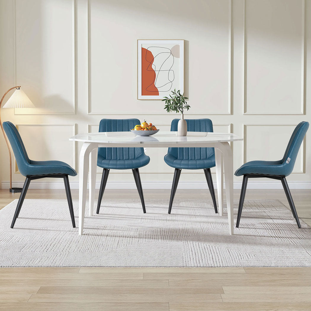 Familand 2x Dining Chairs Faux Leather Upholstered Kitchen Living Room Chair Metal Navy