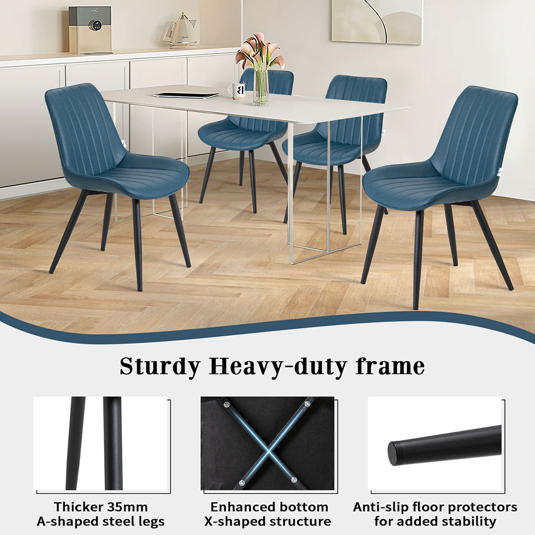 Familand 2x Dining Chairs Faux Leather Upholstered Kitchen Living Room Chair Metal Navy