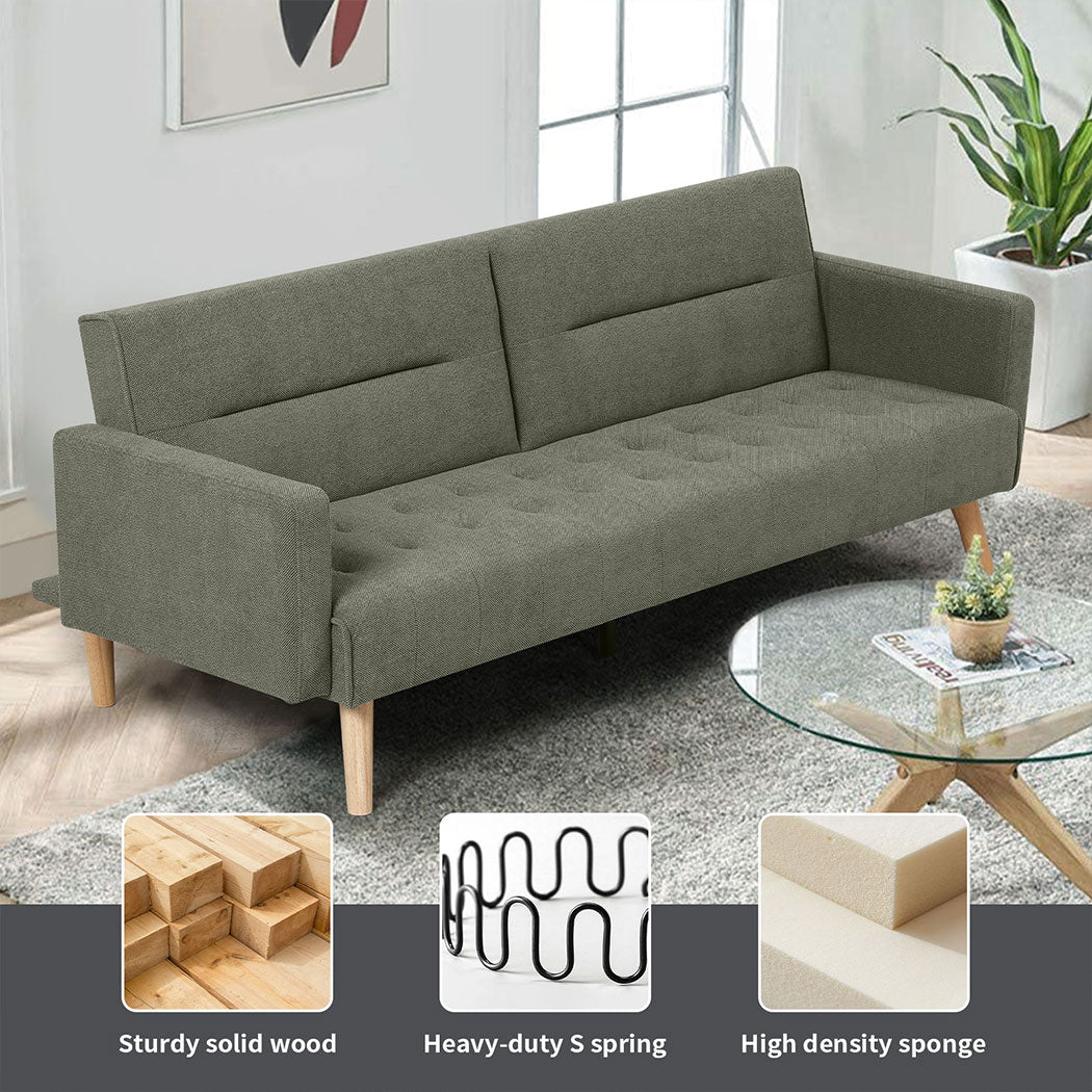 Familand 3 Seater Convertible Sofa Bed Loveseat Recliner Lounge Adjustable Back Green