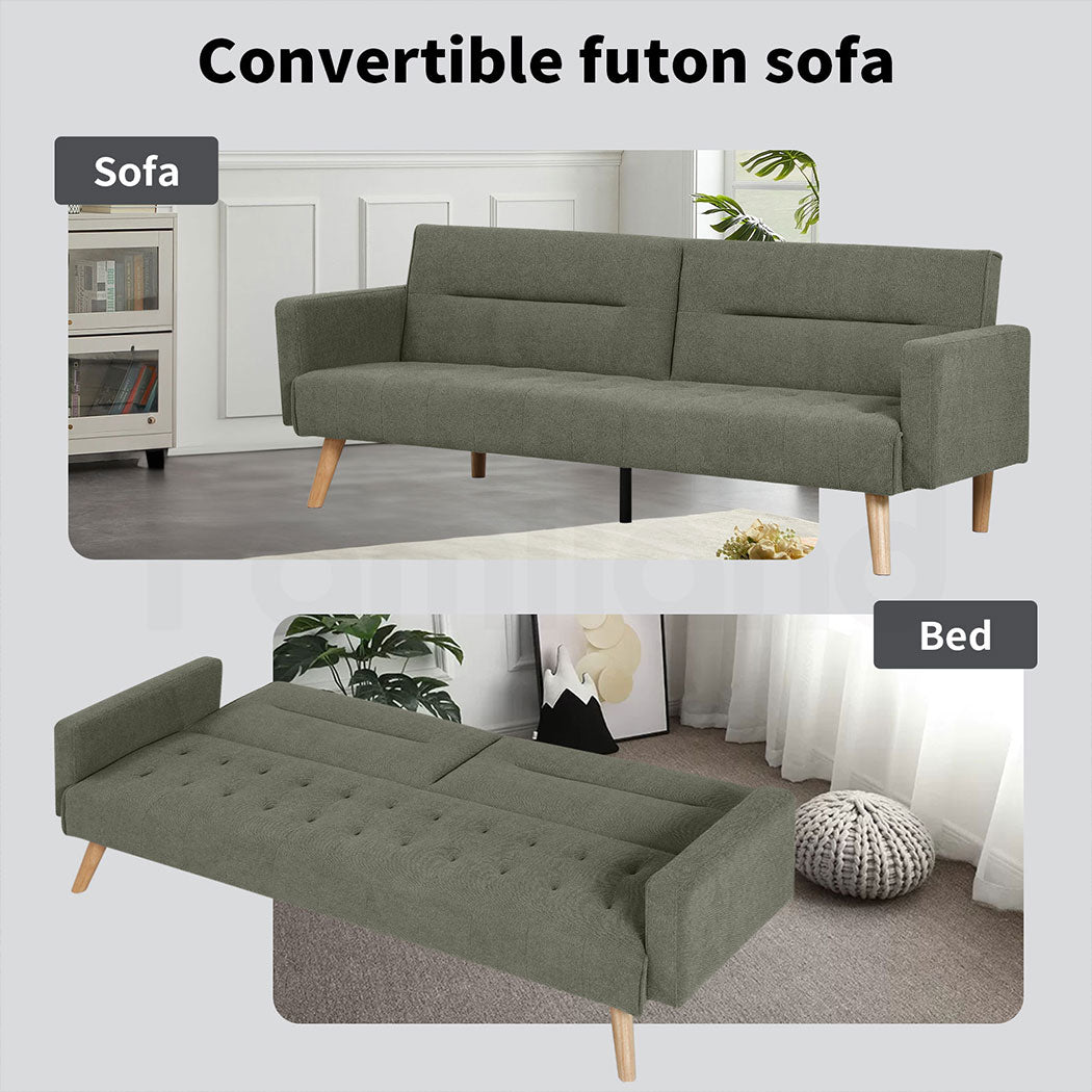 Familand 3 Seater Convertible Sofa Bed Loveseat Recliner Lounge Adjustable Back Green