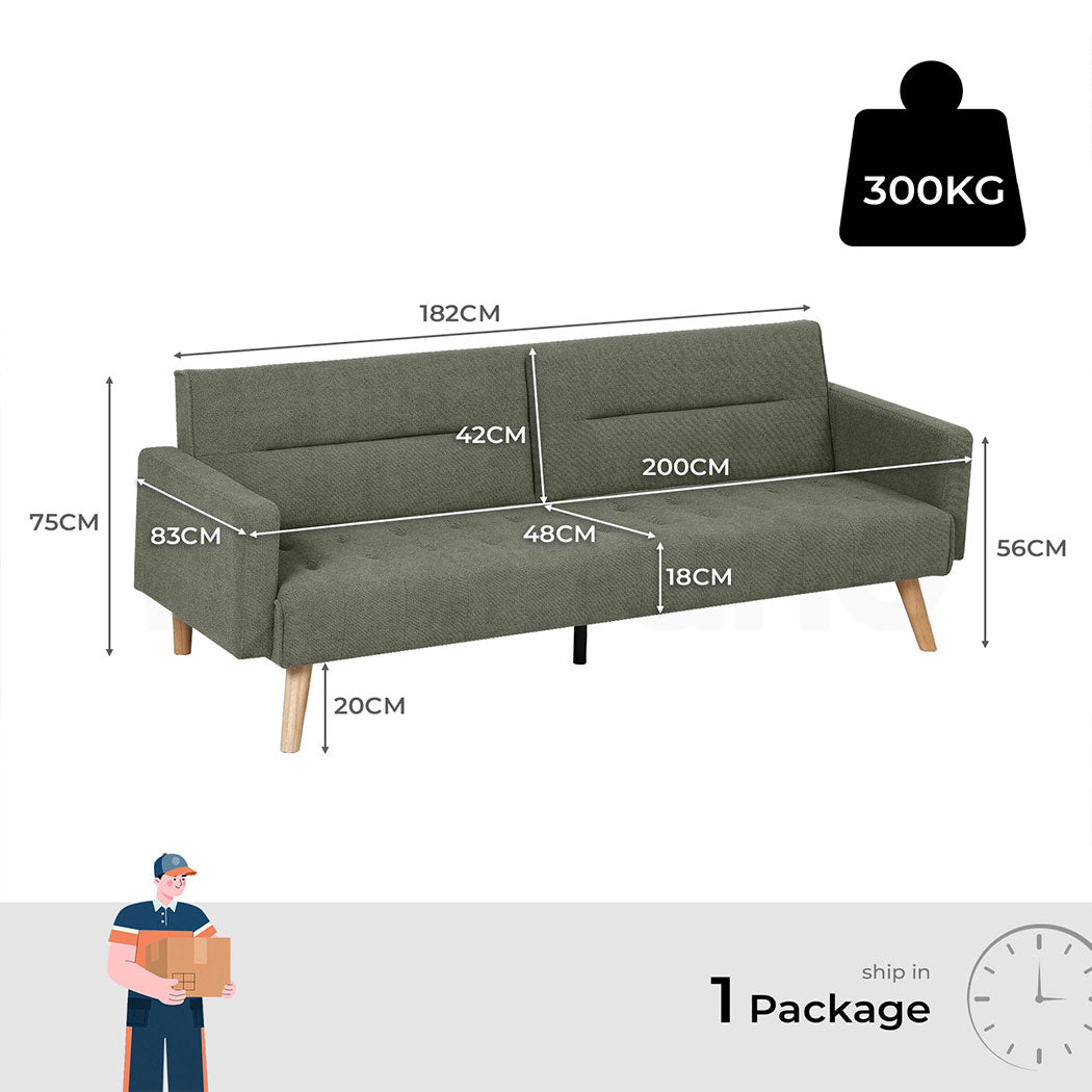Familand 3 Seater Convertible Sofa Bed Loveseat Recliner Lounge Adjustable Back Green