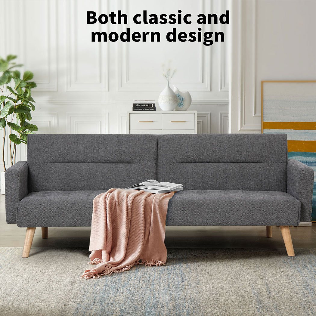 Familand 3 Seater Convertible Sofa Bed Loveseat Recliner Lounge Adjustable Back Grey