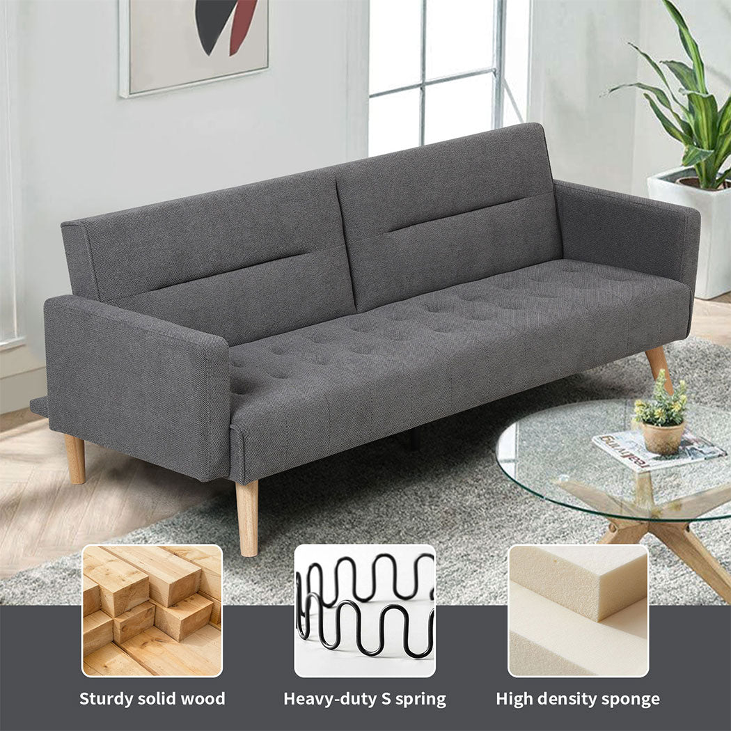 Familand 3 Seater Convertible Sofa Bed Loveseat Recliner Lounge Adjustable Back Grey